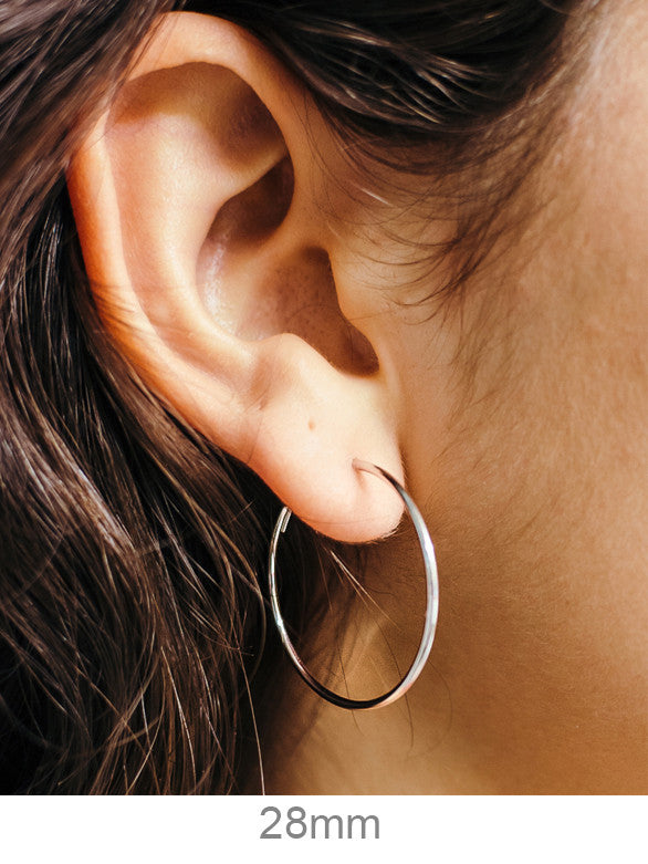 14K White Gold Continuous Endless Hoop Earrings (1.2mm), All Sizes - LooptyHoops