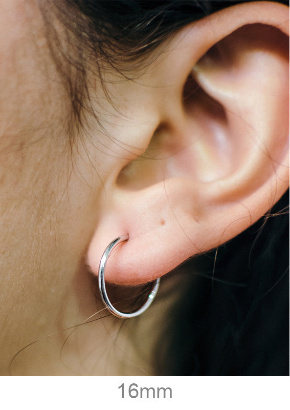 14K White Gold Continuous Endless Hoop Earrings (1.2mm), All Sizes - LooptyHoops