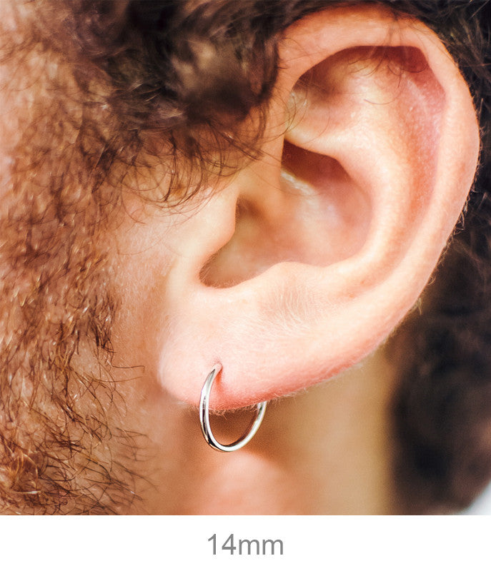 14K White Gold Continuous Endless Hoop Earrings (1.2mm), All Sizes - LooptyHoops