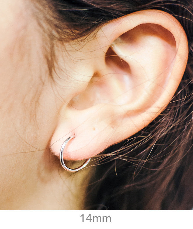 14K White Gold Continuous Endless Hoop Earrings (1.2mm), All Sizes - LooptyHoops