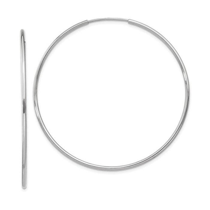 14K White Gold Continuous Endless Hoop Earrings (1.2mm), All Sizes - LooptyHoops