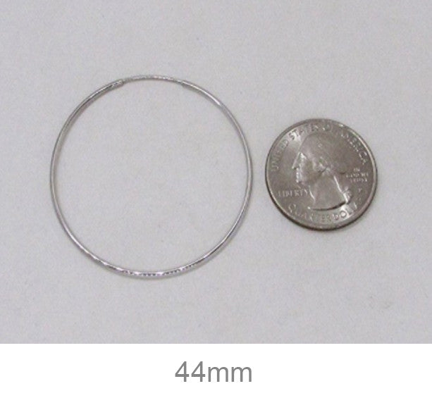 14K White Gold Continuous Endless Hoop Earrings (1.2mm), All Sizes - LooptyHoops