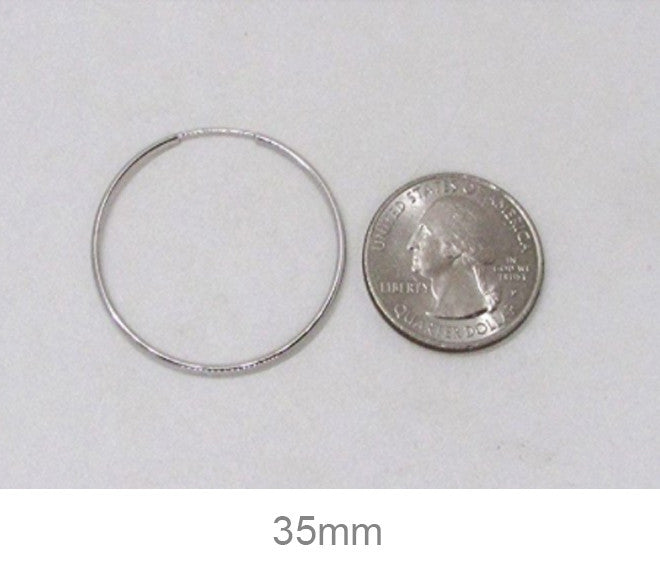 14K White Gold Continuous Endless Hoop Earrings (1.2mm), All Sizes - LooptyHoops