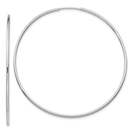 14k White Gold Endless Hoop Earrings (1.2mm), 2.2 inch (55mm) - LooptyHoops