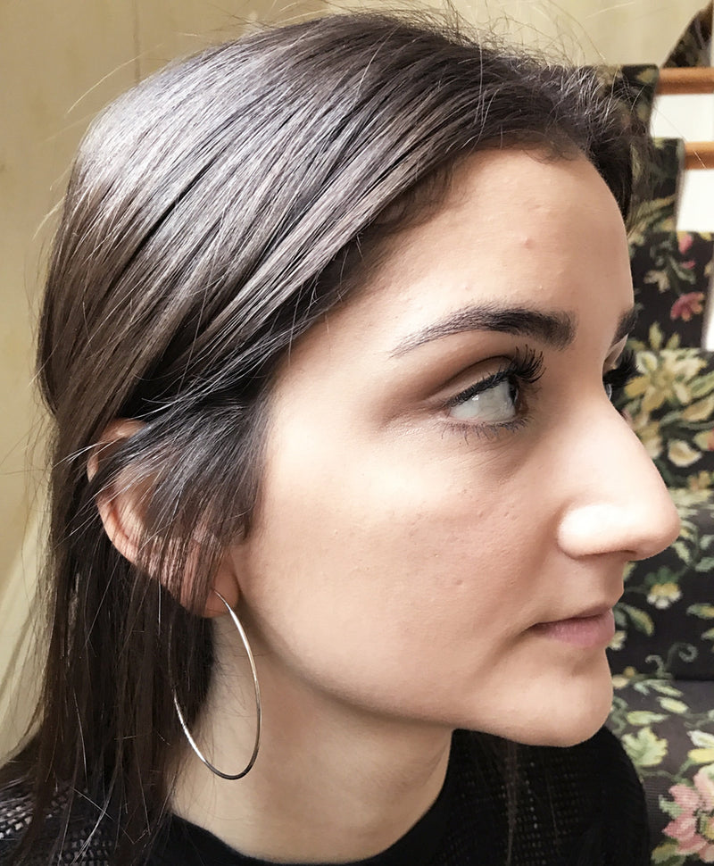 Large 14K White Gold Continuous Endless Hoop Earrings, 2.4 Inches (1.2mm Tube) - LooptyHoops