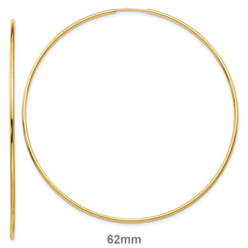 14k Yellow Gold Endless Hoop Earrings (1.2mm Tube), Extra Large Sizes - LooptyHoops