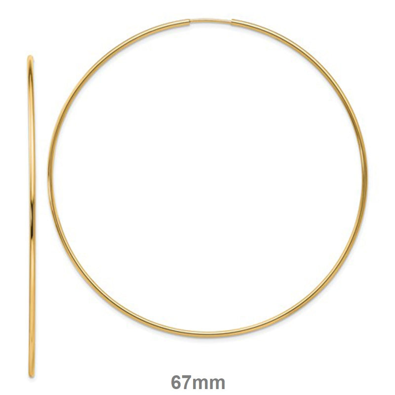 14k Yellow Gold Endless Hoop Earrings (1.2mm Tube), Extra Large Sizes - LooptyHoops