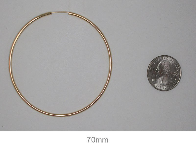Large 14K Yellow Gold Continuous Endless Hoop Earrings, 2.75 In (70mm) (2mm Tube) - LooptyHoops