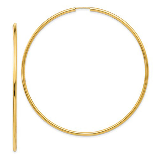 Large 14K Yellow Gold Continuous Endless Hoop Earrings, 2.75 In (70mm) (2mm Tube) - LooptyHoops