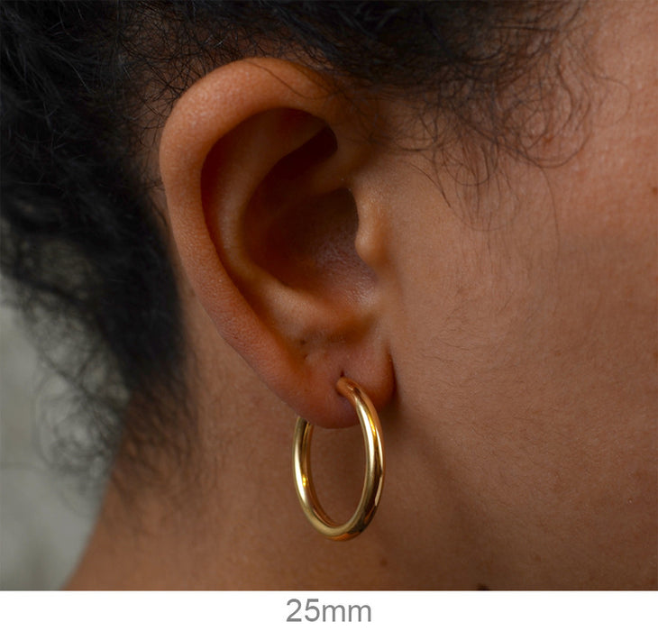 14k Yellow Gold Endless Hoop Earrings (3mm), 25-36mm - LooptyHoops