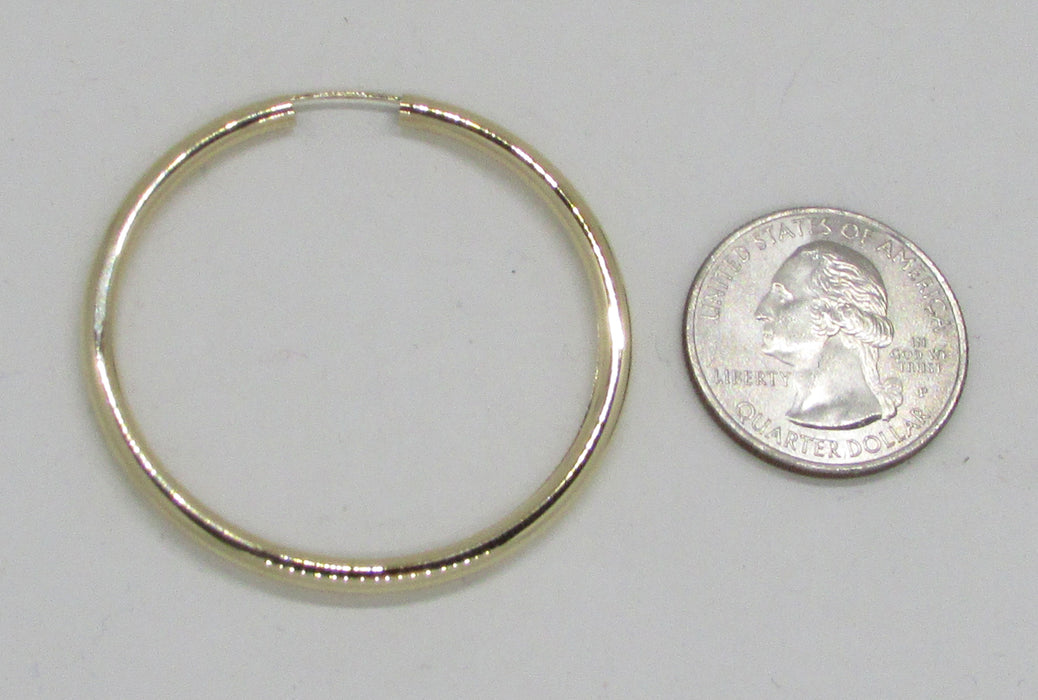 14K Yellow Gold Continuous Endless Thick Hoop Earrings, 1.75 In (45mm) (3mm Tube) - LooptyHoops