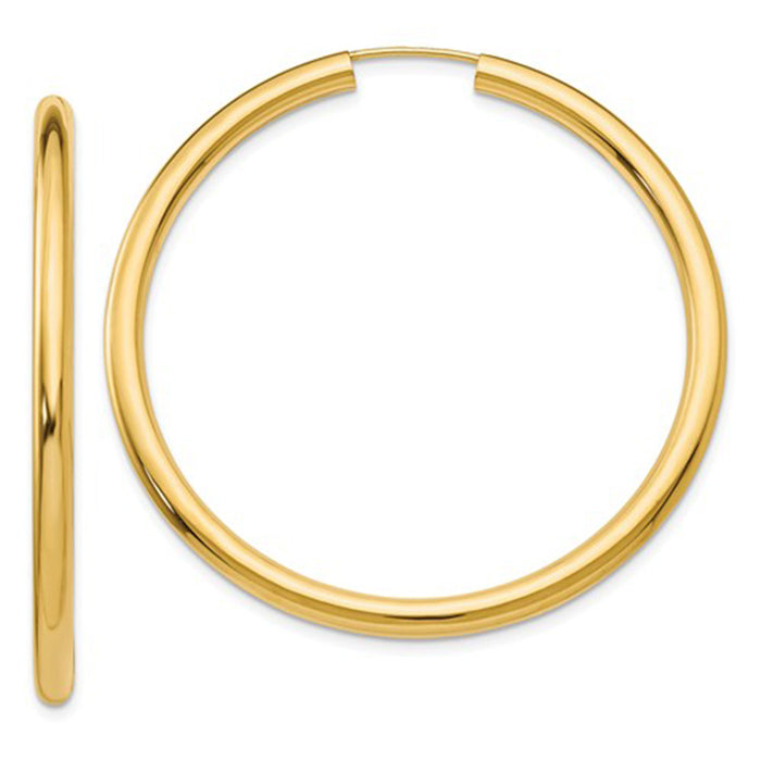 14K Yellow Gold Continuous Endless Thick Hoop Earrings, 1.75 In (45mm) (3mm Tube) - LooptyHoops