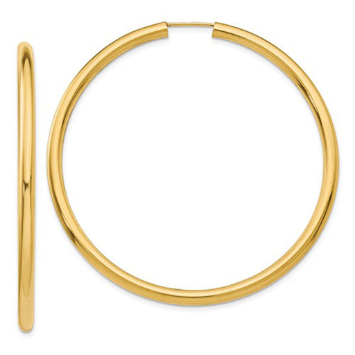 Large 14K Yellow Gold Thick Continuous Endless Hoop Earrings, 55mm (3mm Tube) - LooptyHoops