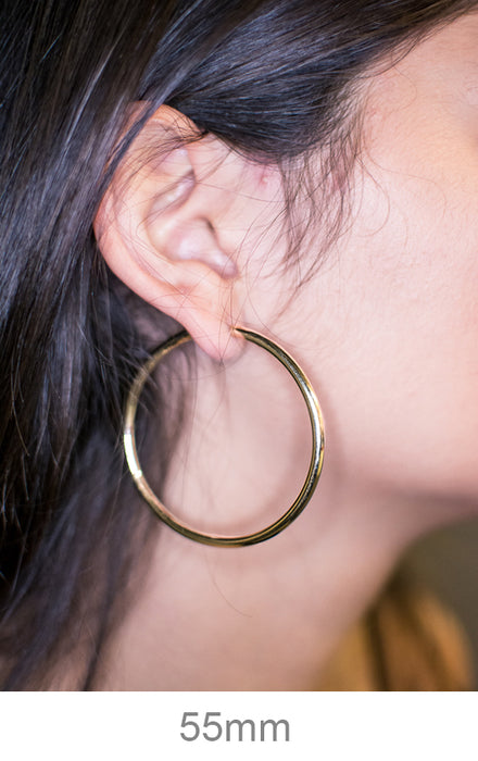 Large 14K Yellow Gold Thick Continuous Endless Hoop Earrings, 55mm (3mm Tube) - LooptyHoops