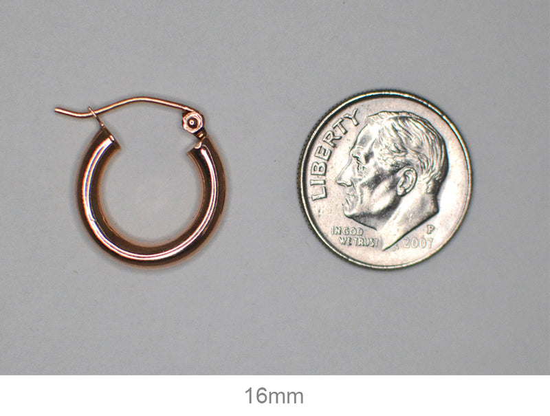 Small 14K Rose Gold Thick Tube Hoop Earrings, 16mm (3mm Tube) - LooptyHoops