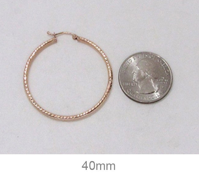 14K Rose Gold Diamond Cut Tube Hoop Earrings, 1.6 Inches (40mm) (2mm Tube) - LooptyHoops