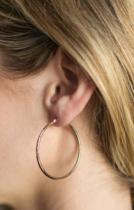 14K Rose Gold Diamond Cut Tube Hoop Earrings, 1.6 Inches (40mm) (2mm Tube) - LooptyHoops