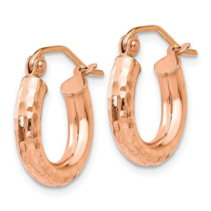 14k Rose Gold Thick Diamond Cut Hoop Earrings (3mm Thick), All Sizes - LooptyHoops