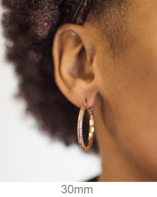 14k Rose Gold Thick Diamond Cut Hoop Earrings (3mm Thick), 30-35mm - LooptyHoops