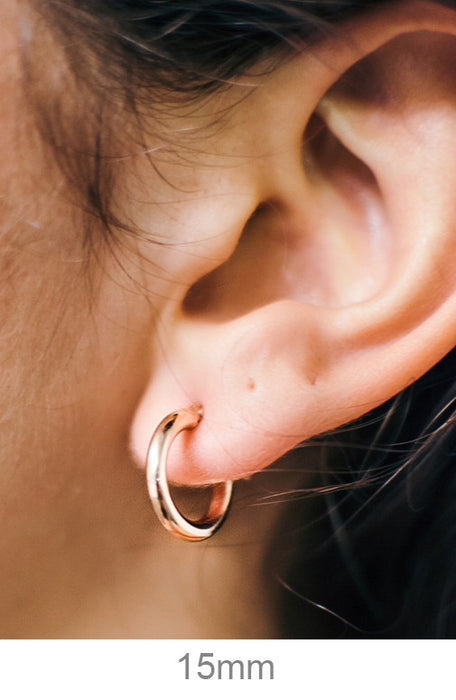 Small 14K Rose Gold Tube Hoop Earrings, .60 In (15mm) (2.5mm Tube) - LooptyHoops