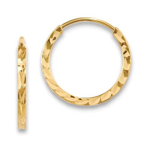 14K Yellow Gold Diamond Cut Square Tube Continuous Endless Hoop Earrings (1.35mm), All Sizes - LooptyHoops