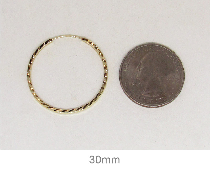14K Yellow Gold Diamond Cut Square Tube Continuous Endless Hoop Earrings (1.35mm), All Sizes - LooptyHoops