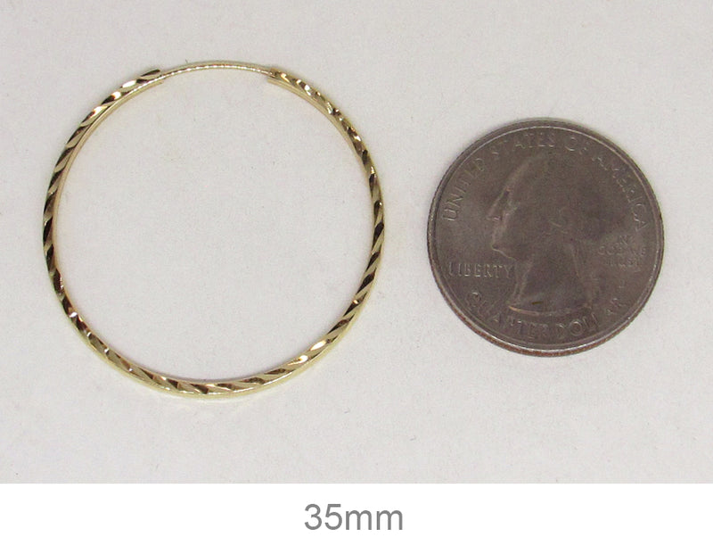 14K Yellow Gold Diamond Cut Square Tube Continuous Endless Hoop Earrings (1.35mm), All Sizes - LooptyHoops