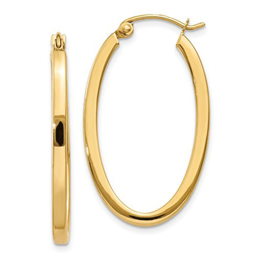 14k Yellow Gold Square Tube Oval Hoop Earrings, 31mm x 18mm (2mm Tube) - LooptyHoops