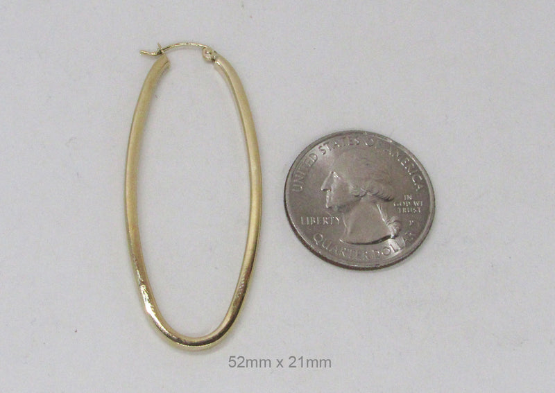 14K Yellow Gold Oval Hoop Earrings w/ Square Tube, All Sizes - LooptyHoops