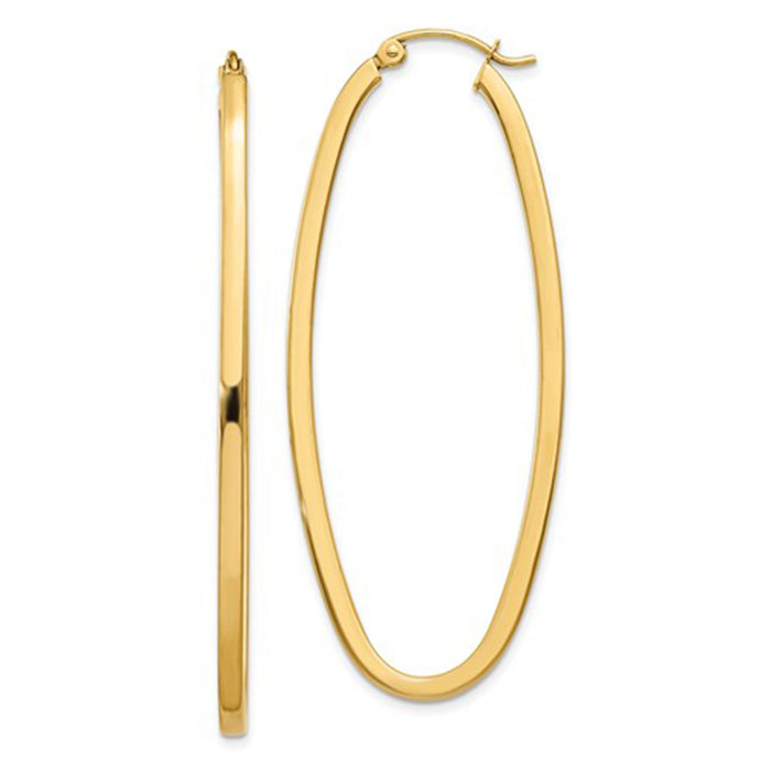 14K Yellow Gold Oval Hoop Earrings w/ Square Tube, All Sizes - LooptyHoops