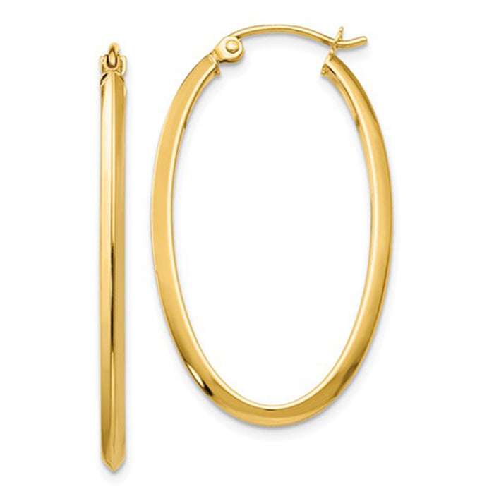 14K Yellow Gold Oval Hoop Earrings w/ Square Tube, All Sizes - LooptyHoops