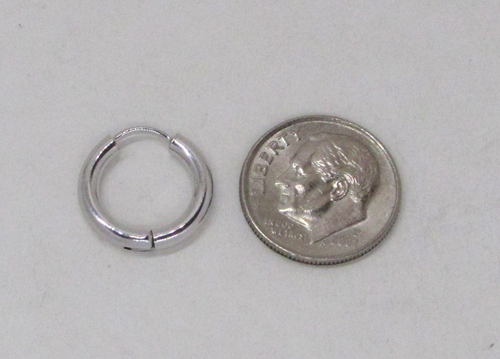 Small 14K White Gold Endless Hinged Huggie Hoop Earrings, .60 In (15mm) (2.5mm Tube) - LooptyHoops
