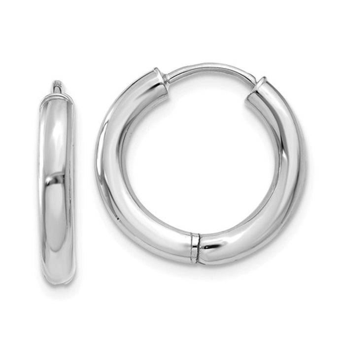 Small 14K White Gold Endless Hinged Huggie Hoop Earrings, .60 In (15mm) (2.5mm Tube) - LooptyHoops