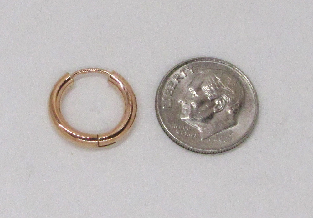 Small 14K Rose Gold Hinged Huggie Hoop Earrings, .60 In (15mm) (2.5mm Tube) - LooptyHoops
