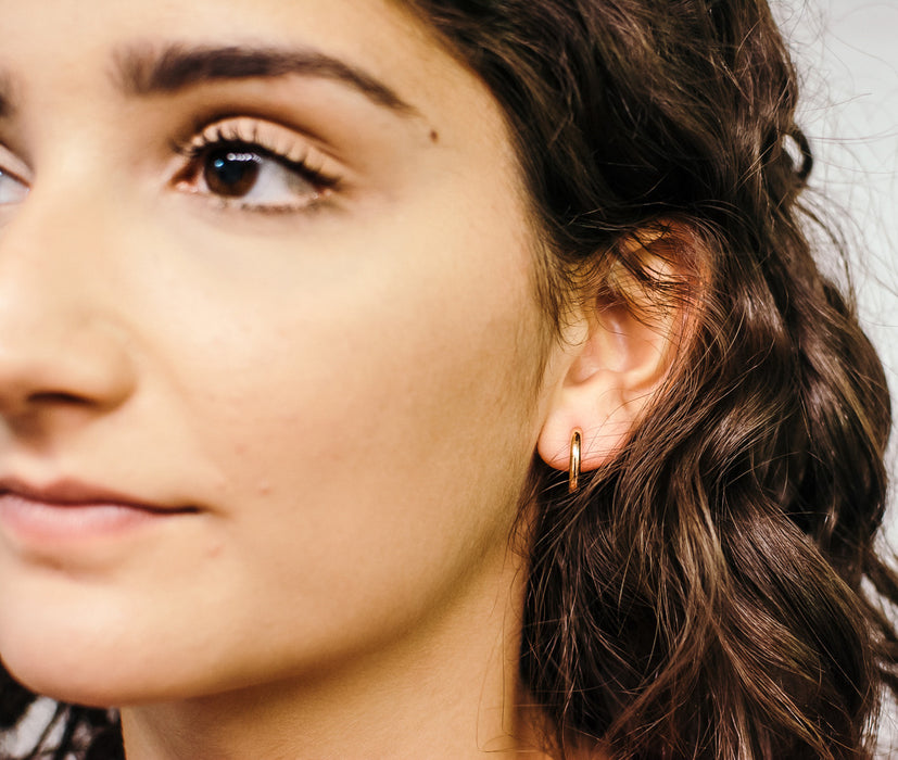 Small 14K Rose Gold Hinged Huggie Hoop Earrings, .60 In (15mm) (2.5mm Tube) - LooptyHoops