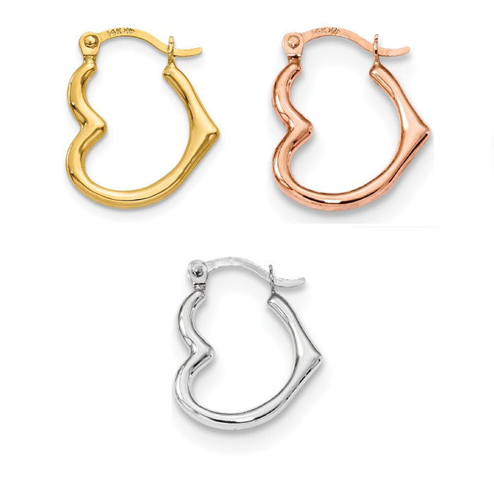 14K Gold Heart Shaped Hoop Earrings (2mm Thick), 16mm-20mm - LooptyHoops