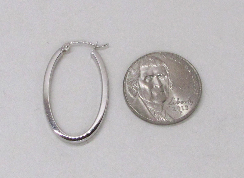14K White Gold Oval Hoop Earrings w/ Square Tube, 1.2 In (31mm) (2mm Tube) - LooptyHoops
