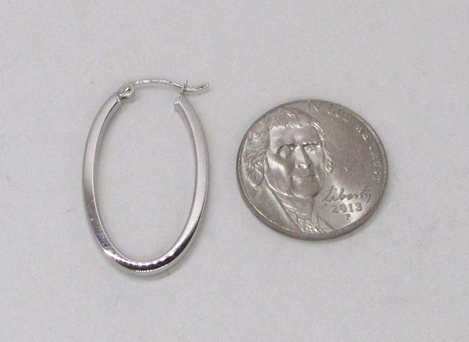 14K White Gold Oval Hoop Earrings w/ Square Tube, 1.2 In (31mm) (2mm Tube) - LooptyHoops