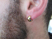 Small 14K Yellow Gold Wide Hinged Huggie Hoop Earrings .40 in (10mm) (6mm Wide) - LooptyHoops