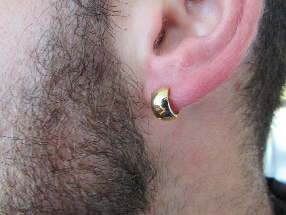Single Small 14K Yellow Gold Wide Hinged Huggie Hoop Earrings .40 in (10mm) (6mm Wide) - LooptyHoops