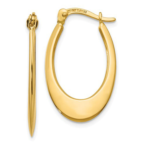 14k Yellow Gold Tapered Oval Hoop Earrings, 1 Inch (1.5mm Tube) - LooptyHoops