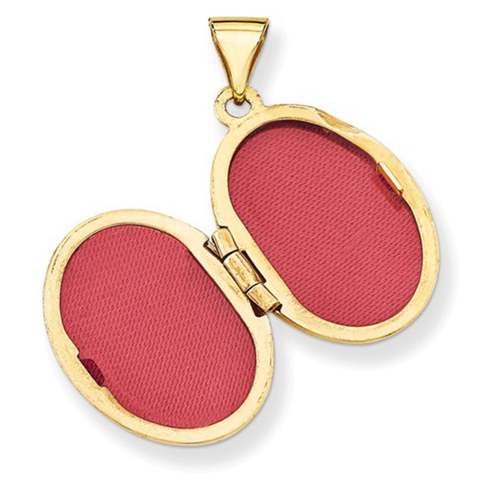 14K Yellow Gold Floral Oval Locket Pendant, 19mm x 17mm - LooptyHoops