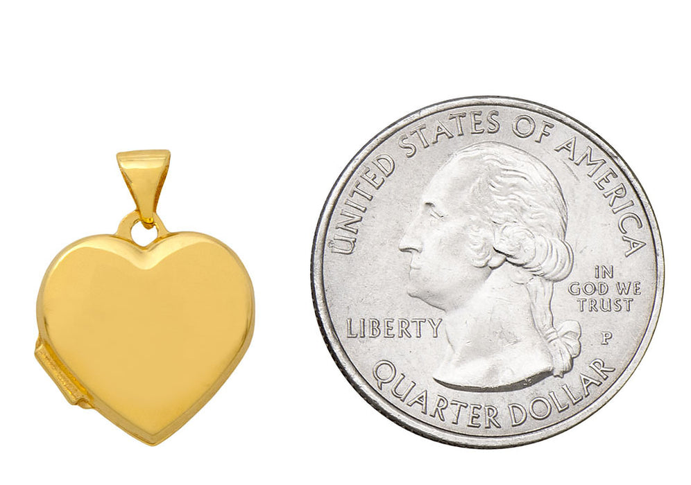 14K Yellow Gold Classic Heart Locket Pendant, 16mm x 15mm - LooptyHoops