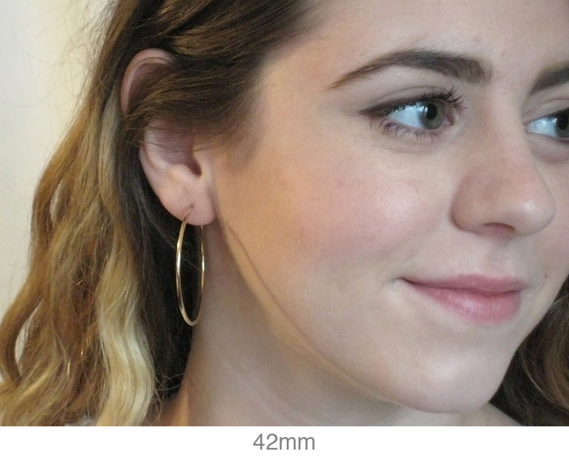14k Yellow Gold Continuous Endless Hoop Earrings (1.5mm), All Sizes - LooptyHoops