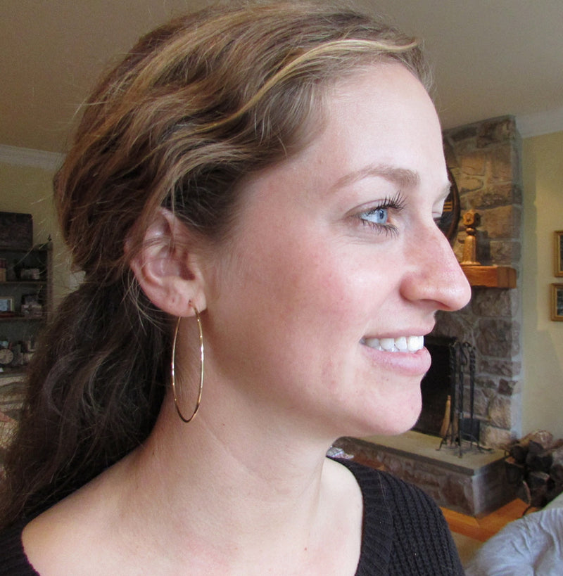 14k Yellow Gold Continuous Endless Hoop Earrings (1.5mm), All Sizes - LooptyHoops