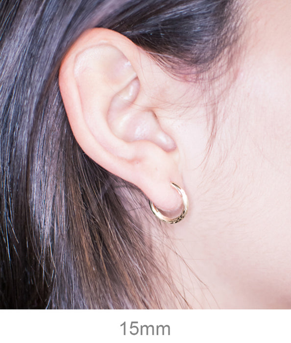 14k Yellow Gold Diamond Cut Endless Hoop Earrings (2mm), All Sizes