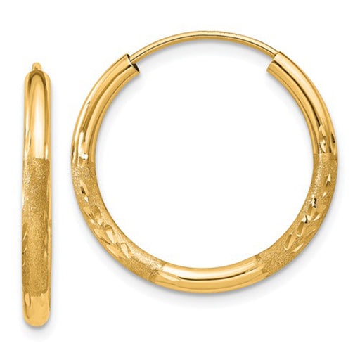 14k Yellow Gold Diamond Cut Endless Hoop Earrings (2mm), All Sizes - LooptyHoops