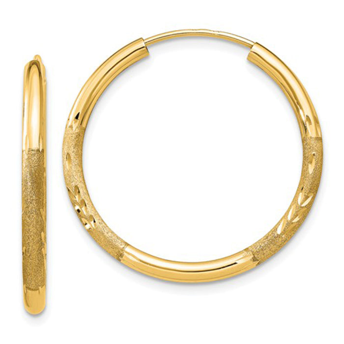 14k Yellow Gold Diamond Cut Endless Hoop Earrings (2mm), All Sizes - LooptyHoops