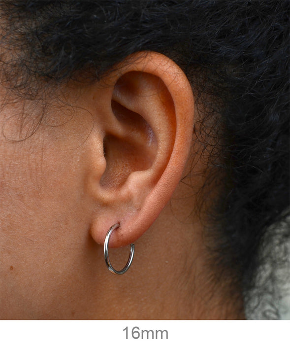 Single 14k White Gold Endless Hoop Earring (1.5mm) (16mm) - LooptyHoops