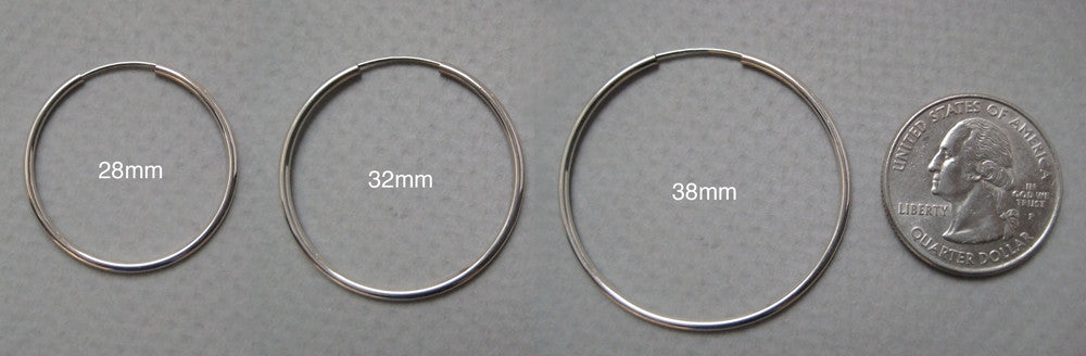 14k White Gold Endless Hoop Earrings (1.5mm), All Sizes - LooptyHoops